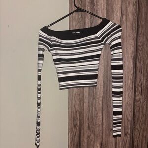Fashion Nova Monochrome Striped Crop Top